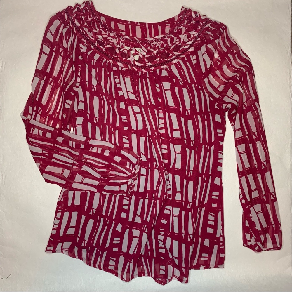 Hot pink and White long sleeve blouse